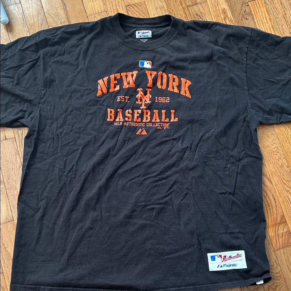 Majestic Black New York Baseball Tee with Orange Graphic
